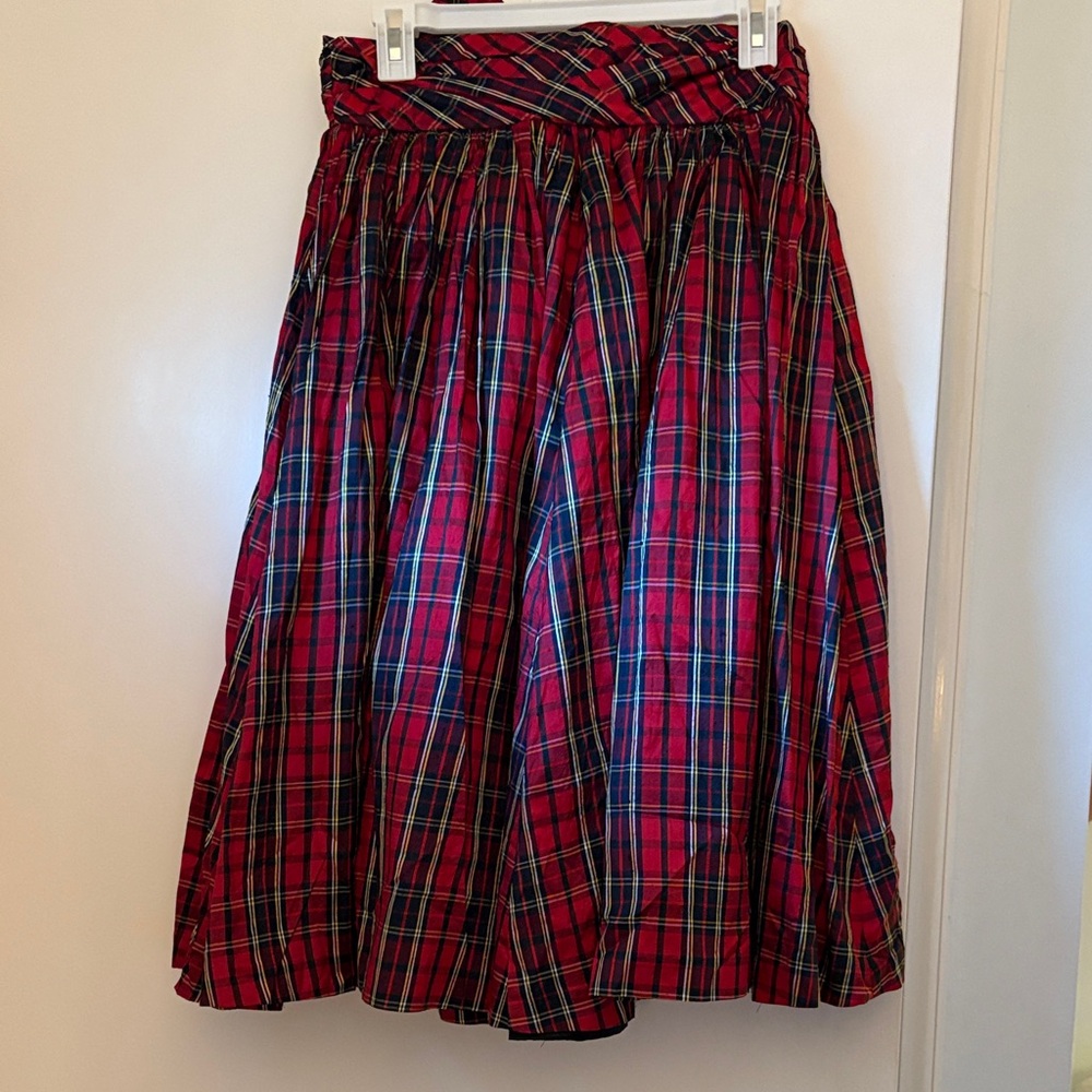 J McLaughlin Silk Plaid Red Skirt for Women
